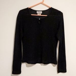 WRAPPER Black sparkly long sleeve top rhinestone detail neckline Large Fancy